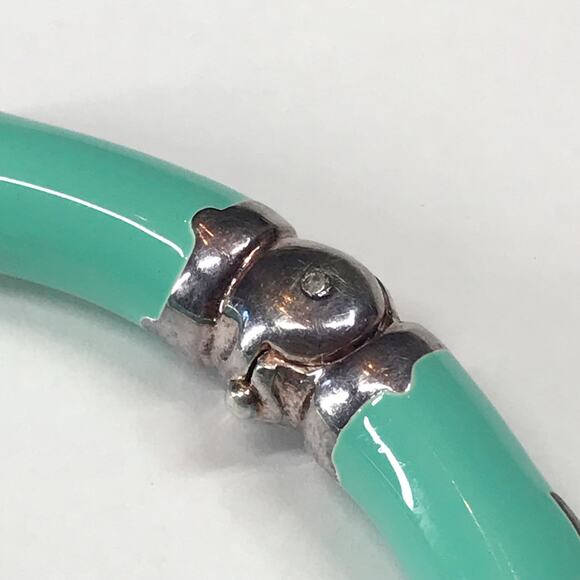 Arte D’Argento Sterling Silver Italy Mint Green Enamel Hinged Bangle Bracelet - Picture 12 of 13
